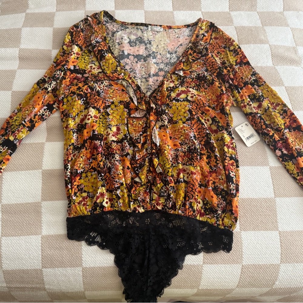 Free People Intimitely Lace Trim Bodysuit - Multicolor